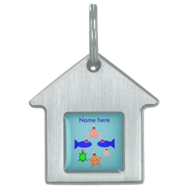 Christmas Sea Creatures Personalised Pet ID Tag (Front)