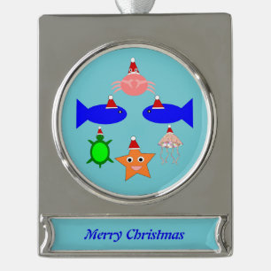 Christmas Sea Creatures Personalised Silver Plated Banner Ornament