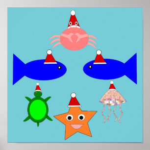 Christmas Sea Creatures Poster