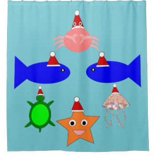 Christmas Sea Creatures Shower Curtain