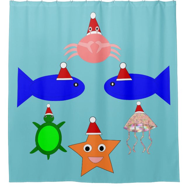 Christmas Sea Creatures Shower Curtain (Front)