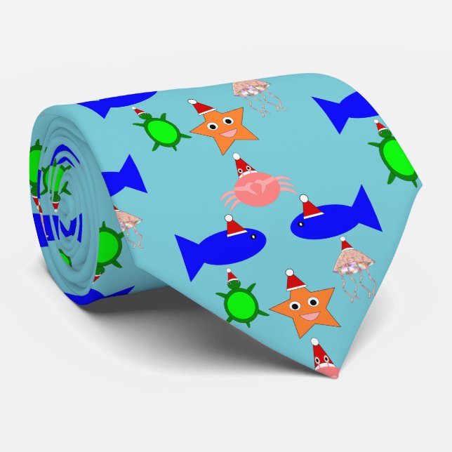 Christmas Sea Creatures Tie (Rolled)