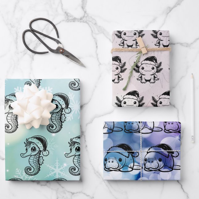 Christmas Sea Creatures Wrapping Paper Sheet (Front)