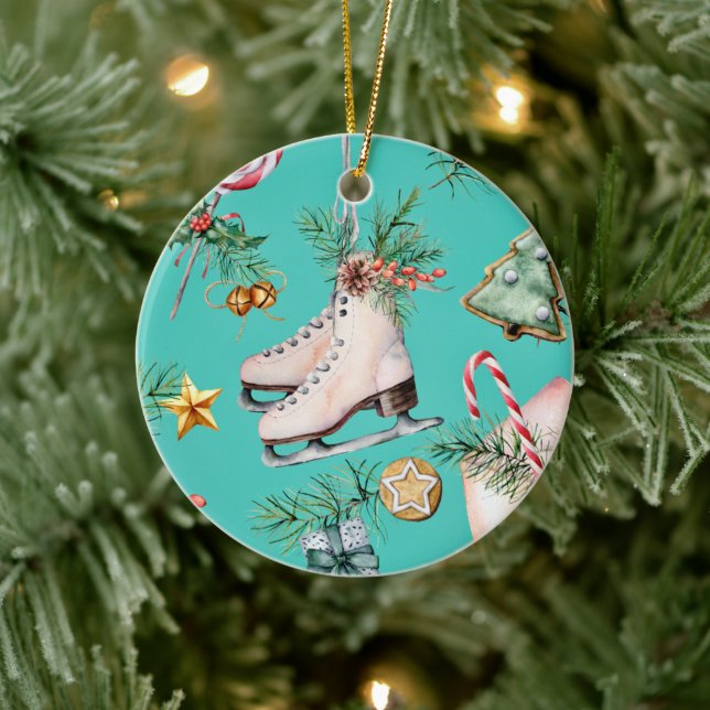 Christmas Sea Green Cookies Pines Skate Ornament (Tree)