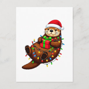: Christmas Sea Otter Enhydra Lutris Santa Hat Postcard