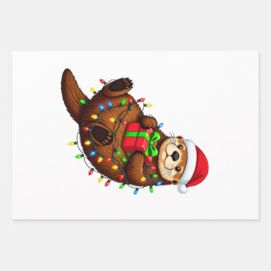 : Christmas Sea Otter Enhydra Lutris Santa Hat Wrapping Paper Sheet