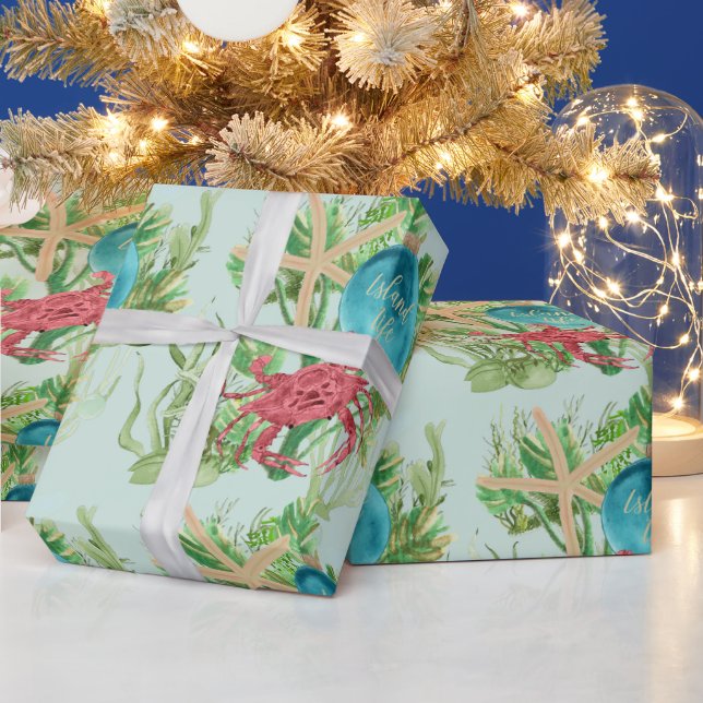 Christmas Sea Scene With Island Life Ornament Wrapping Paper (Holidays)