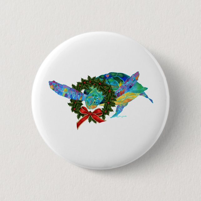 Christmas Sea Turtle 6 Cm Round Badge (Front)