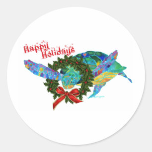 Christmas Sea Turtle Classic Round Sticker