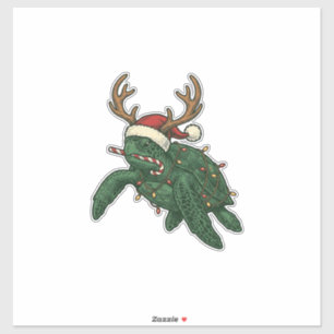 Christmas Sea Turtle Reindeer Vintage Engraving De
