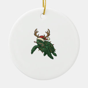 Christmas Sea Turtle Reindeer Vintage Engraving De Ceramic Tree Decoration