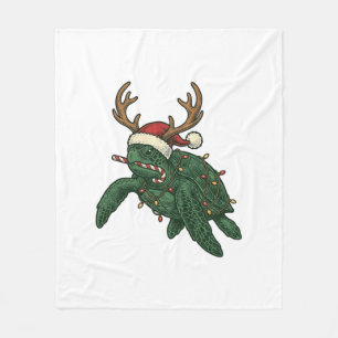 Christmas Sea Turtle Reindeer Vintage Engraving De Fleece Blanket
