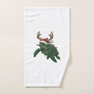 Christmas Sea Turtle Reindeer Vintage Engraving De Hand Towel