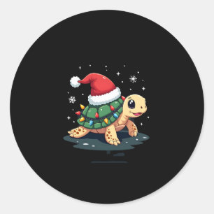 Christmas Sea Turtle Santa Xmas Men Women Boys Gir Classic Round Sticker