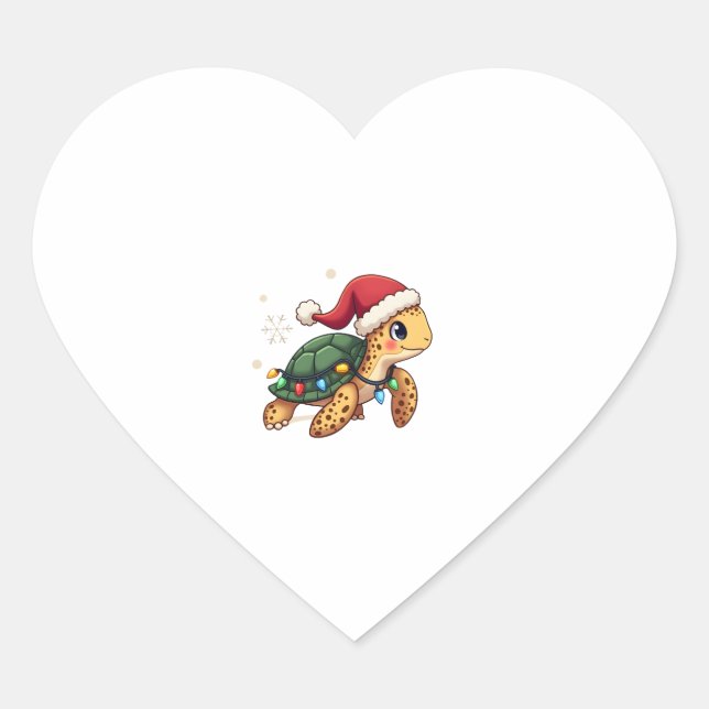 Christmas Sea Turtle Santa Xmas Men Women Boys Gir Heart Sticker (Front)