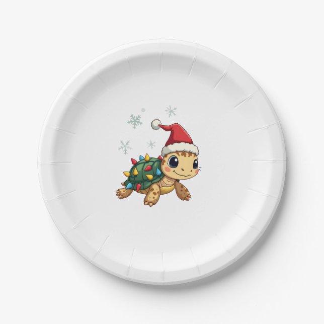 Christmas Sea Turtle Santa Xmas Men Women Boys Gir Paper Plate (Front)
