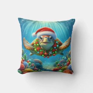 Christmas Sea Turtle Throw Pillow