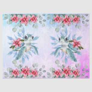 Christmas Sea Turtle & Watercolor Florals Tissue Paper