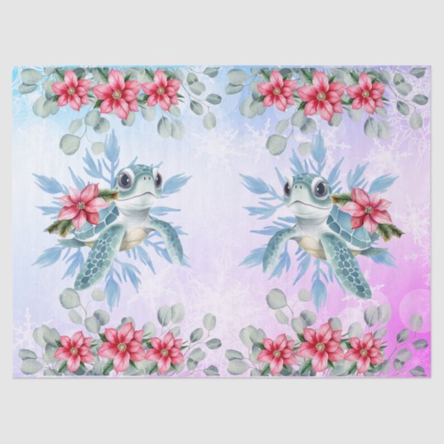 Christmas Sea Turtle & Watercolor Florals Tissue Paper (Front)