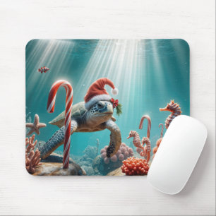 Christmas Sea Turtle With Candy Canes Mouse Mat