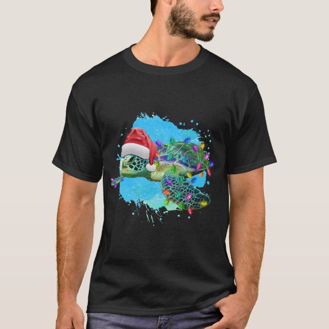 Christmas Sea Turtle With Santa Hat And Christmas  T-Shirt (Front)