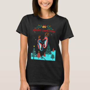 Christmas Seahorse Reindeer With Holiday Decorativ T-Shirt