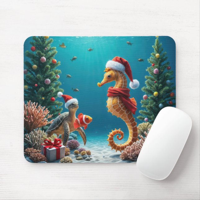 Christmas Seahorse Underwater Mouse Mat (With Mouse)