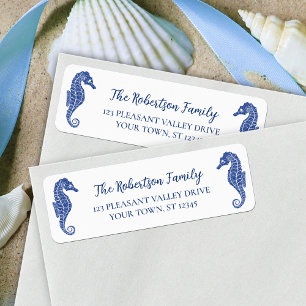 Christmas Seahorses Navy Glitter Return Address