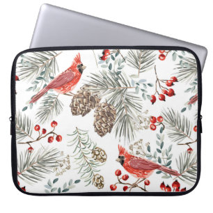 Christmas seamless pattern, cardinal birds, red be laptop sleeve