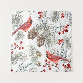 Christmas seamless pattern, cardinal birds, red be tapestry