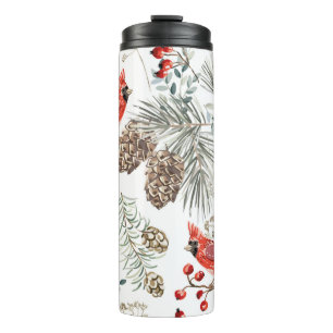 Christmas seamless pattern, cardinal birds, red be thermal tumbler
