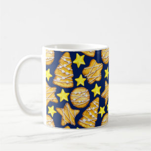 Christmas seamless pattern of sweets and yellow st coffee mug