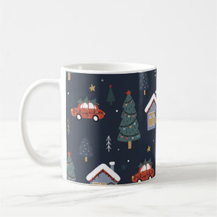 Christmas seamless pattern with christmas tree,car coffee mug