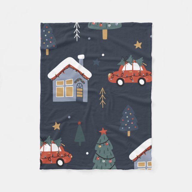 Christmas seamless pattern with christmas tree,car fleece blanket (Front)