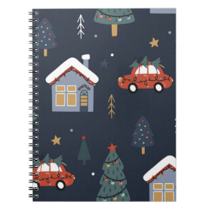 Christmas seamless pattern with christmas tree,car notebook