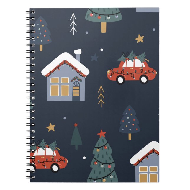Christmas seamless pattern with christmas tree,car notebook (Front)