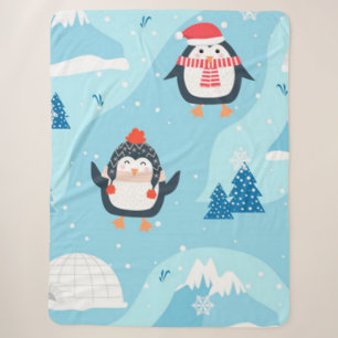 christmas seamless pattern with penguin sherpa blanket