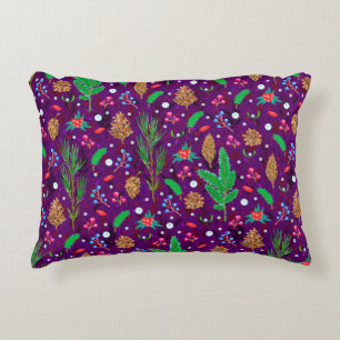 Christmas seamless pattern with pine cones, fir br decorative cushion