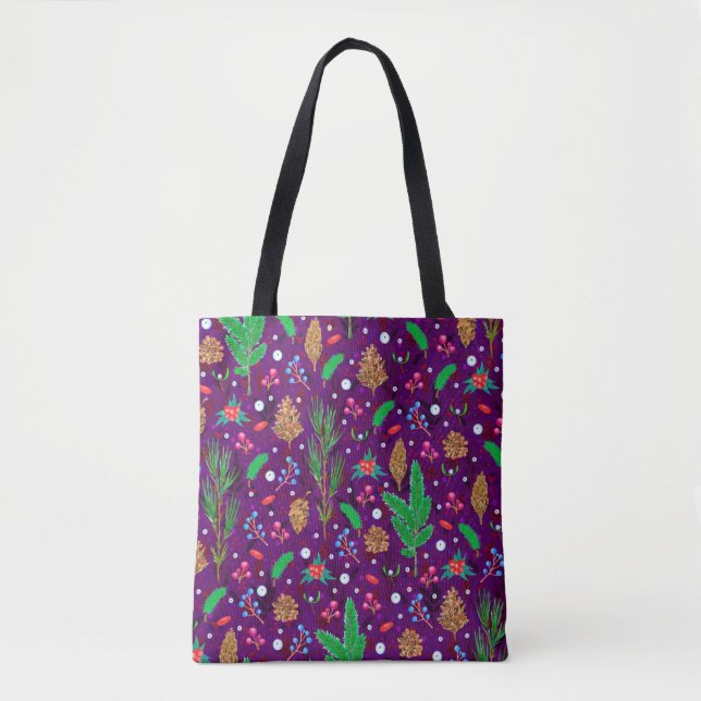 Christmas seamless pattern with pine cones, fir br tote bag (Front)
