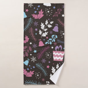 Christmas seamless pattern with tree, snow, gift bath towel