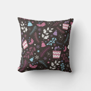Christmas seamless pattern with tree, snow, gift cushion