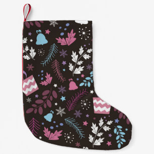 Christmas seamless pattern with tree,  snow,  gift small christmas stocking