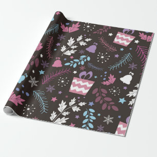 Christmas seamless pattern with tree, snow, gift wrapping paper