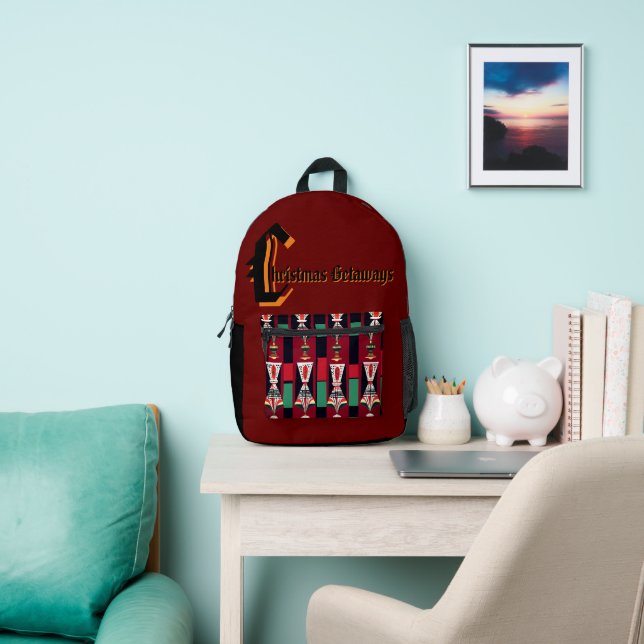 Christmas Seamless Repeating Pattern with Afrocent Printed Backpack (Insitu)