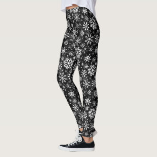 Christmas seamless snowflakes black pattern leggings