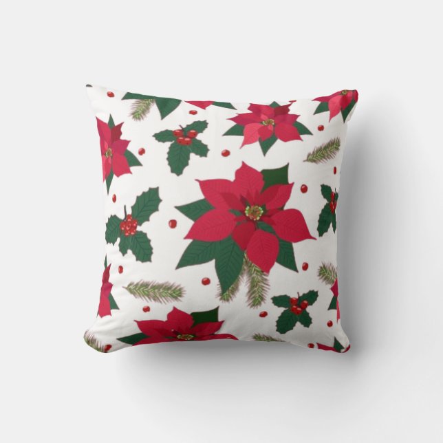 Christmas Seamless with Poinsettia Flowers Cushion (Front)