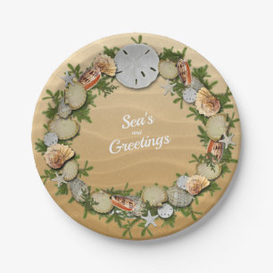 Christmas Sea's & Greetings Starfish Sand Dollar   Paper Plate