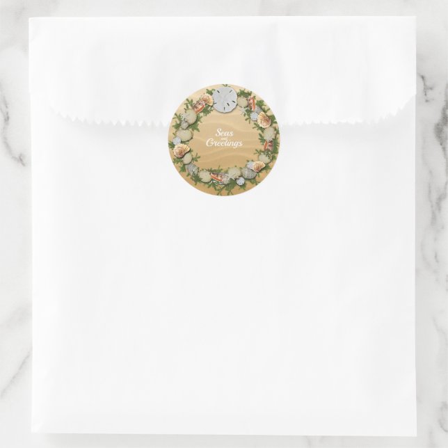 Christmas Seas & Greetings Starfish Seashells Classic Round Sticker (Bag)
