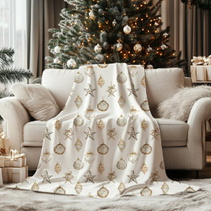 Christmas Seashell Ornaments Holiday Fleece Blanket