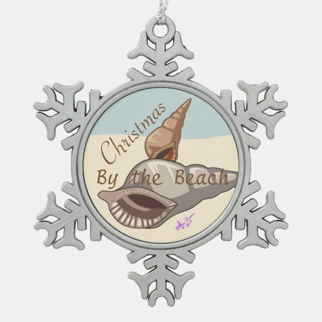 Christmas Seashells Pewter Snowflake Ornament (Front)